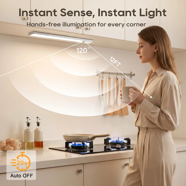 Alt view image 3 of 7 - 10.5 Inch Under Cabinet Lighting, 6 Color Temps Motion Sensor Light Indoor, LED Power Display Rechargeable Battery Operated Closet Light, Magnetic Dimmable Under Counter Lights for Kitchen-2 Pack