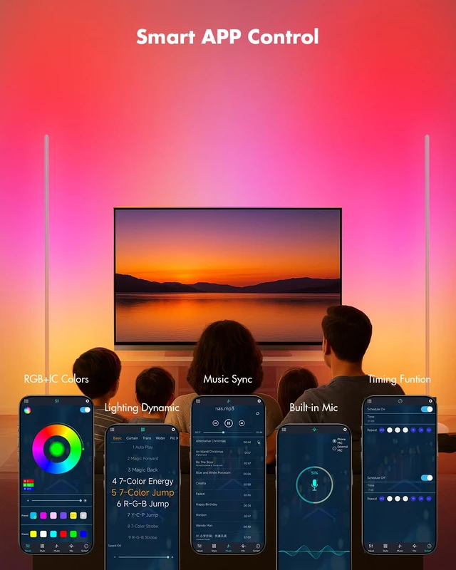 Alt view image 3 of 7 - LED Corner Lamp, Smart RGB Floor Lamp for Living Room, Bedroom 1200LM Dimmable with 16 Million Color Changing, Music Sync, APP & Remote Control, Standing LED Light for Gaming Room - Silver