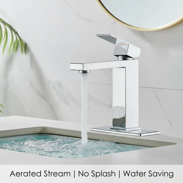 Alt view image 2 of 7 - Chrome Bathroom Faucet, Single Hole Vanity Bath Faucet Single Handle Modern Stainless Steel Bathroom Faucets for Sink 1 Hole with Pop Up Drain Stopper & Water Supply Hoses