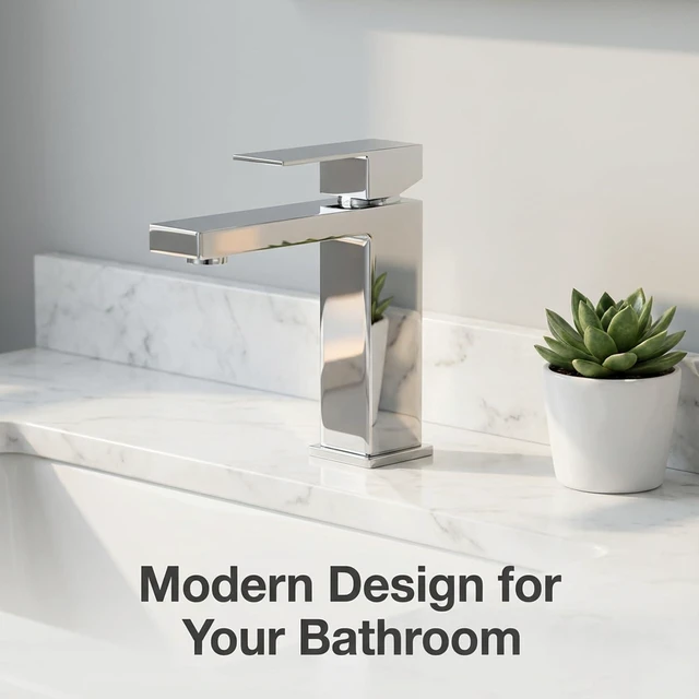 Alt view image 4 of 7 - Chrome Bathroom Faucet, Single Hole Vanity Bath Faucet Single Handle Modern Stainless Steel Bathroom Faucets for Sink 1 Hole with Pop Up Drain Stopper & Water Supply Hoses