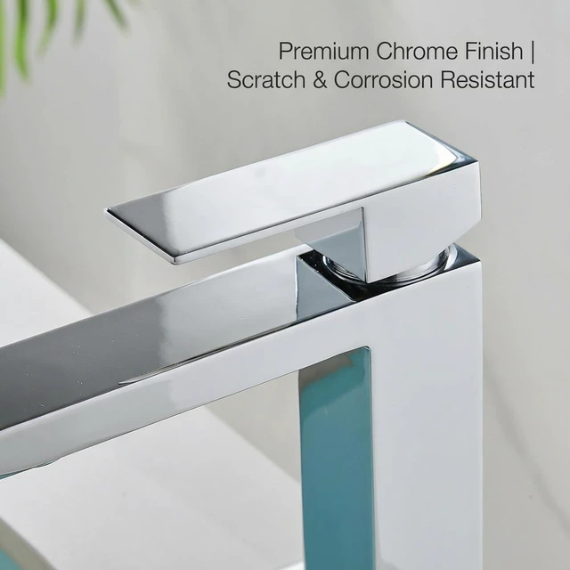 Alt view image 7 of 7 - Chrome Bathroom Faucet, Single Hole Vanity Bath Faucet Single Handle Modern Stainless Steel Bathroom Faucets for Sink 1 Hole with Pop Up Drain Stopper & Water Supply Hoses