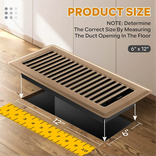 Alt view image 2 of 7 - 6x12 Floor Register, Floor Vent Covers for Home Floor Heavy Duty Steel Walkable Floor Vents Air Vent Covers for Sidewall and Floor, Floor Registers Brown 4 Pack