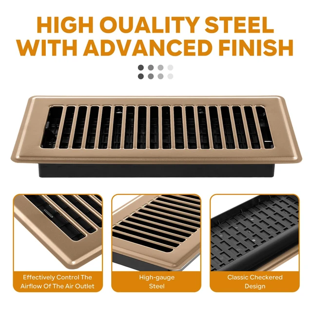 Alt view image 3 of 7 - 6x10 Floor Register, 4 Pack Brown Floor Vent Covers, Heavy Duty Steel Walkable Floor Vents, Easy Adjust Air Supply Lever, Vent Covers for Home Floor, Air Vent Covers
