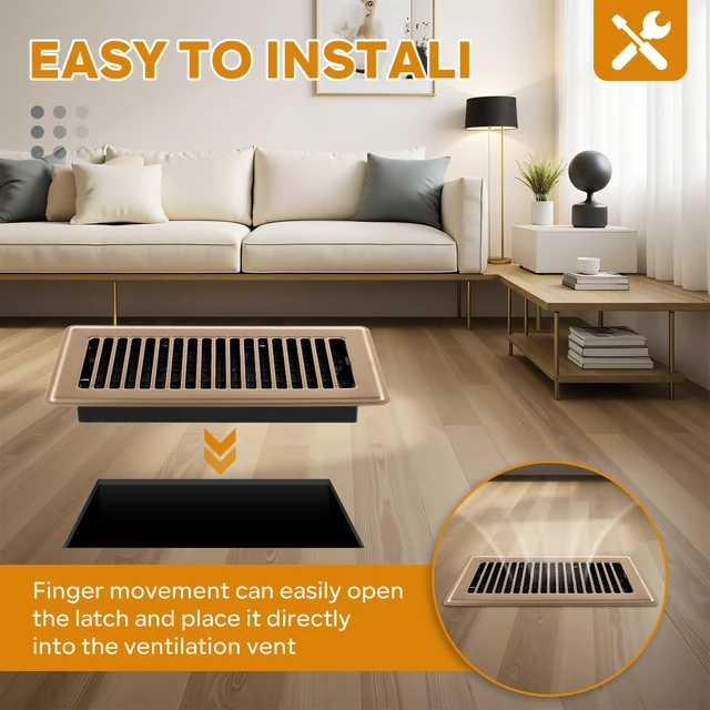 Alt view image 4 of 7 - 6x10 Floor Register, 4 Pack Brown Floor Vent Covers, Heavy Duty Steel Walkable Floor Vents, Easy Adjust Air Supply Lever, Vent Covers for Home Floor, Air Vent Covers