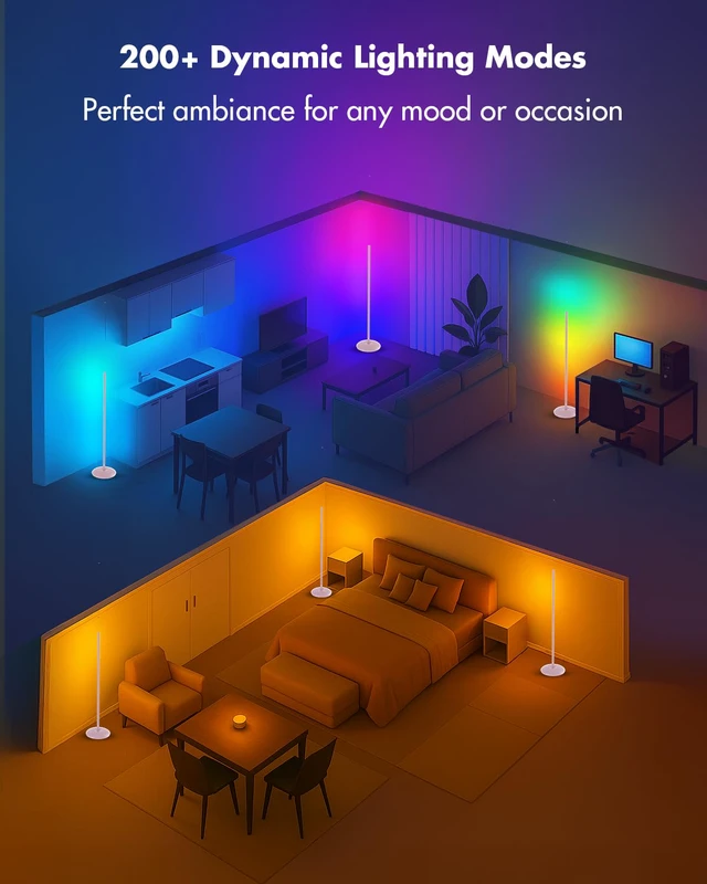 Alt view image 5 of 7 - LED Corner Lamp, Smart RGB Floor Lamp for Living Room, Bedroom 1200LM Dimmable with 16 Million Color Changing, Music Sync, APP & Remote Control, Standing LED Light for Gaming Room - Silver