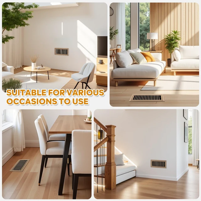 Alt view image 7 of 7 - 6x10 Floor Register, 4 Pack Brown Floor Vent Covers, Heavy Duty Steel Walkable Floor Vents, Easy Adjust Air Supply Lever, Vent Covers for Home Floor, Air Vent Covers