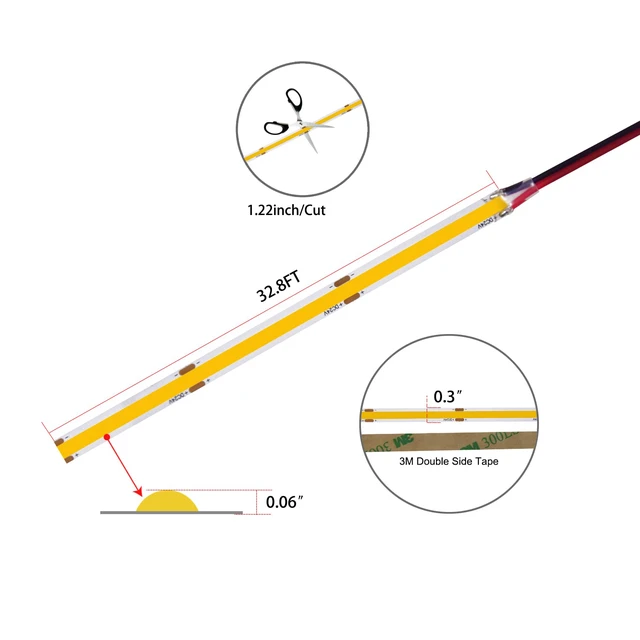 Alt view image 2 of 7 - LED Strip Lights 32.8FT,Dimmable cob led Strip with Adapter and Remote,Superbright 24V led Tape,CRI90+,2700K Warm White led Strips,Indoor Perfect for Cabinet,Room,Kitchen,TV,Mirror