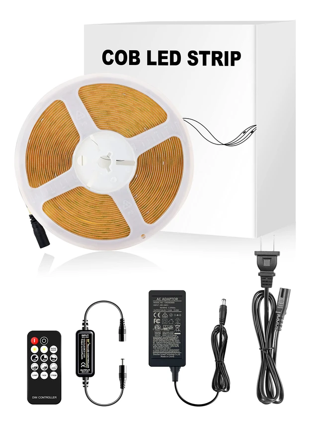 Alt view image 4 of 7 - LED Strip Lights 32.8FT,Dimmable cob led Strip with Adapter and Remote,Superbright 24V led Tape,CRI90+,2700K Warm White led Strips,Indoor Perfect for Cabinet,Room,Kitchen,TV,Mirror