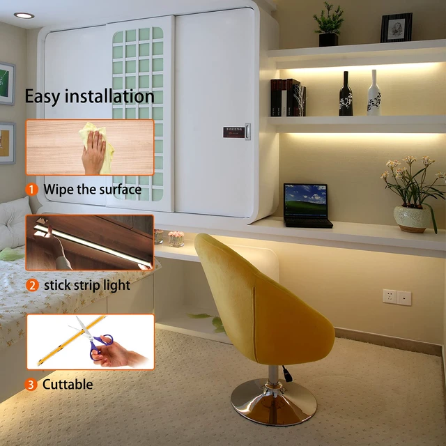Alt view image 6 of 7 - LED Strip Lights 32.8FT,Dimmable cob led Strip with Adapter and Remote,Superbright 24V led Tape,CRI90+,2700K Warm White led Strips,Indoor Perfect for Cabinet,Room,Kitchen,TV,Mirror