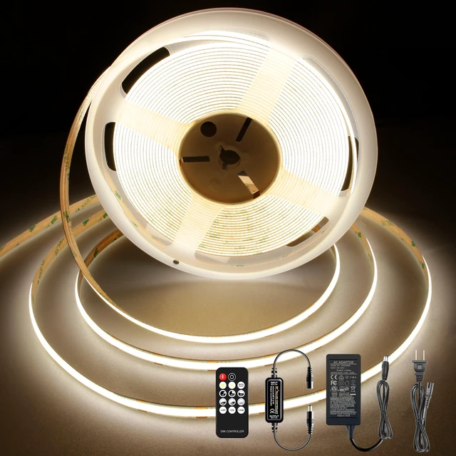 Main image of LED Strip Lights 32.8FT,Dimmable cob led Strip with Adapter and Remote,24V Strip Lights CRI90+ 8mm Wide 3840leds,Natural White 4000K Indoor led Tape,Perfect for Cabinet,Room,Kitchen,TV
