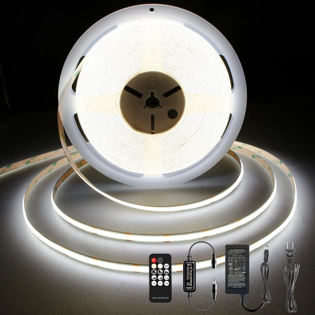 Main image of COB LED Strip 32.8ft,Dimmable Strip Lights, 6000K Daylight Super Bright LED Strip Lights, DC24V CRI90+,LED Tape Light with UL-Listed Power Supply, Indoor for Closet,Bedroom,Kitchen