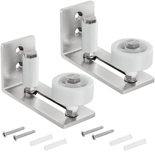 Main image of Sliding Barn Door Floor Guide for Bottom Adjustable Roller 8 Setup Options for DIYers - Flush Design Bottom Flat Barn Door Floor Guide Stay Roller (Brushed Nickel) 2PCS