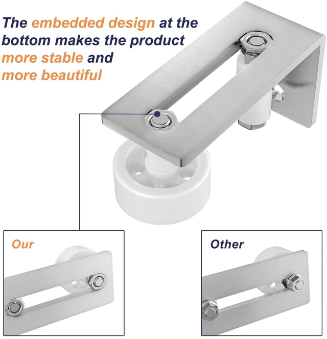 Alt view image 2 of 7 - Sliding Barn Door Floor Guide for Bottom Adjustable Roller 8 Setup Options for DIYers - Flush Design Bottom Flat Barn Door Floor Guide Stay Roller (Brushed Nickel) 2PCS