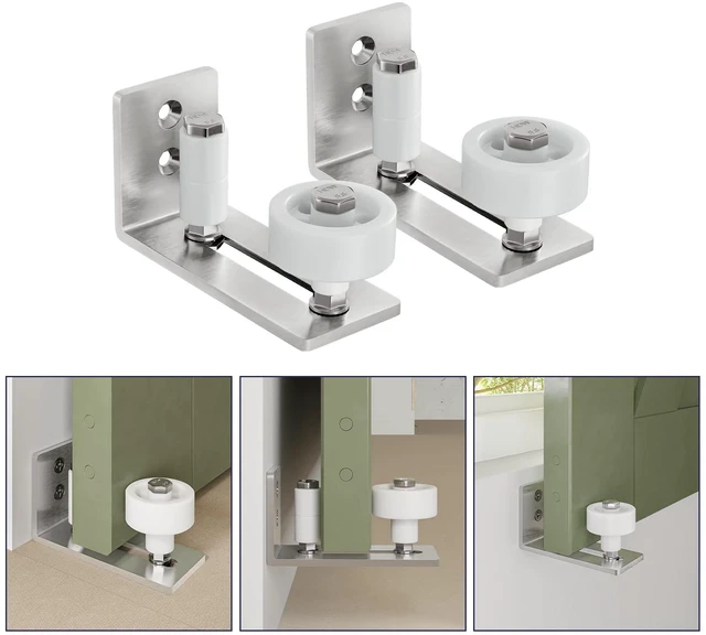 Alt view image 4 of 7 - Sliding Barn Door Floor Guide for Bottom Adjustable Roller 8 Setup Options for DIYers - Flush Design Bottom Flat Barn Door Floor Guide Stay Roller (Brushed Nickel) 2PCS