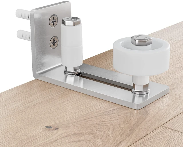 Alt view image 6 of 7 - Sliding Barn Door Floor Guide for Bottom Adjustable Roller 8 Setup Options for DIYers - Flush Design Bottom Flat Barn Door Floor Guide Stay Roller (Brushed Nickel) 2PCS
