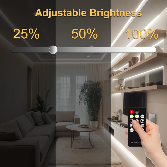 Alt view image 2 of 6 - COB LED Strip 32.8ft,Dimmable Strip Lights, 6000K Daylight Super Bright LED Strip Lights, DC24V CRI90+,LED Tape Light with UL-Listed Power Supply, Indoor for Closet,Bedroom,Kitchen