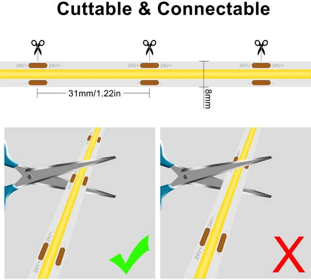 Alt view image 4 of 6 - LED Strip Lights 32.8FT,Dimmable cob led Strip with Adapter and Remote,24V Strip Lights CRI90+ 8mm Wide 3840leds,Natural White 4000K Indoor led Tape,Perfect for Cabinet,Room,Kitchen,TV