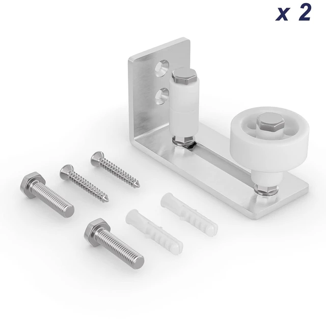 Alt view image 7 of 7 - Sliding Barn Door Floor Guide for Bottom Adjustable Roller 8 Setup Options for DIYers - Flush Design Bottom Flat Barn Door Floor Guide Stay Roller (Brushed Nickel) 2PCS