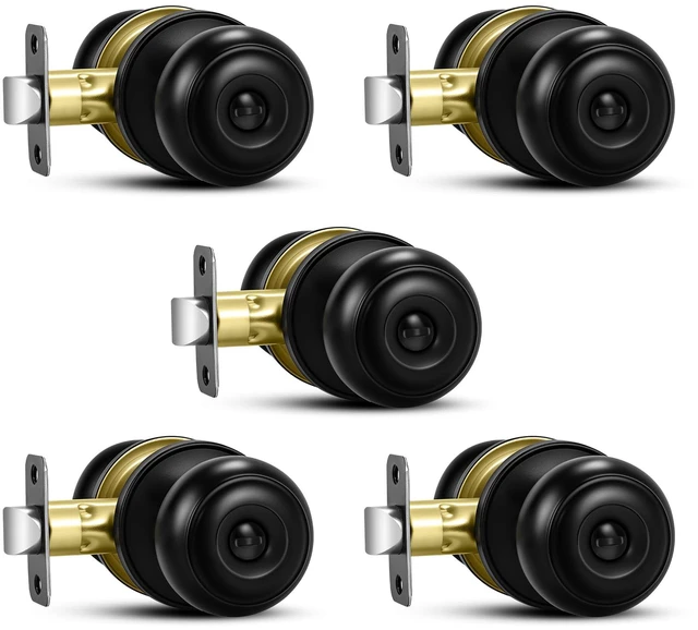 Main image of 5 Pack Matte Black Door Knobs, Privacy Door Knob with Lock, Interior Doorknobs with Round Ball, Keyless Door Lockset for Bedrooms Bathrooms
