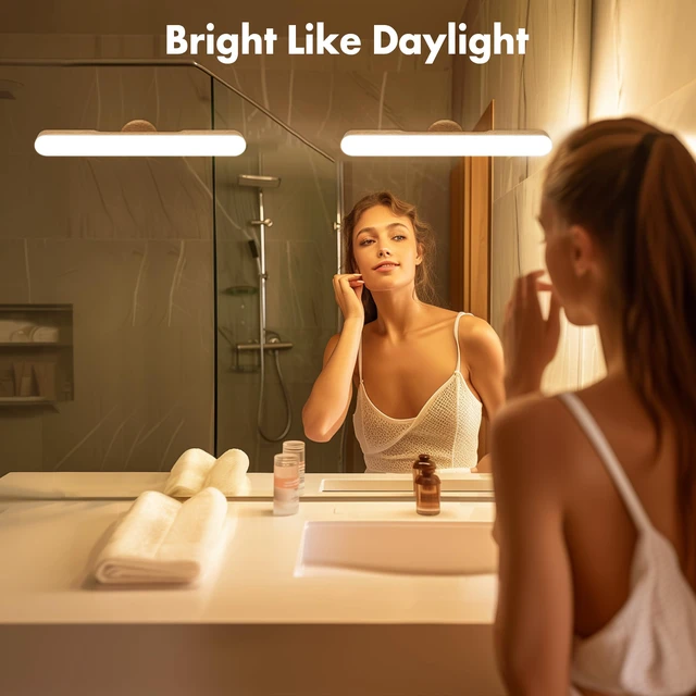 Alt view image 2 of 7 - Set of 2 Wireless Vanity Makeup Lights for Mirror, Rechargeable LED Stick On Light Bar for Bathroom Mirror with Dimmable 3 CCT, Long Battery Life Cordless Light for Vanity Desk(Light Brown)