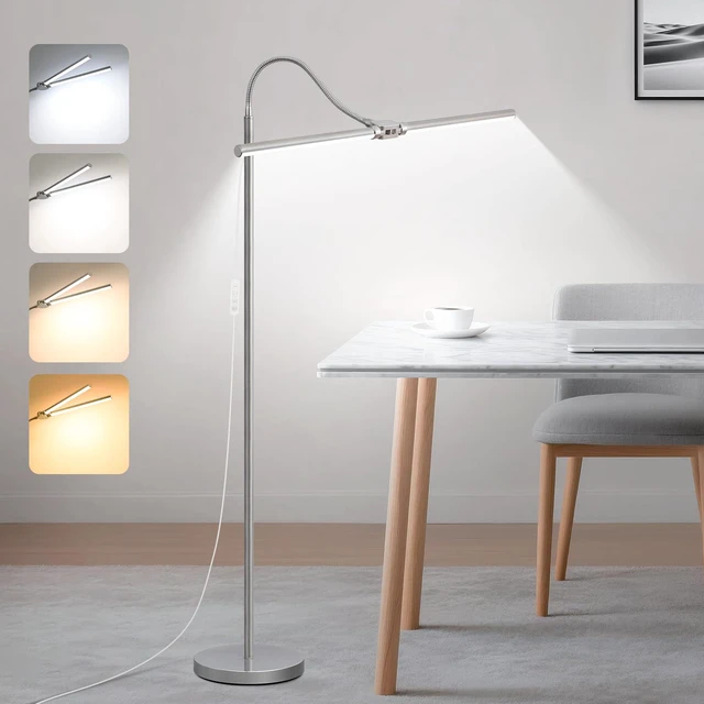 Main image of Bright Floor Lamp, 18W/2000LM Silver LED Floor Lamp with Double Head Adjustable Gooseneck, Dimmable Craft Light for Sewing Tatoo PuzzleEye Caring Reading Lamps for Living Room Bedroom Office