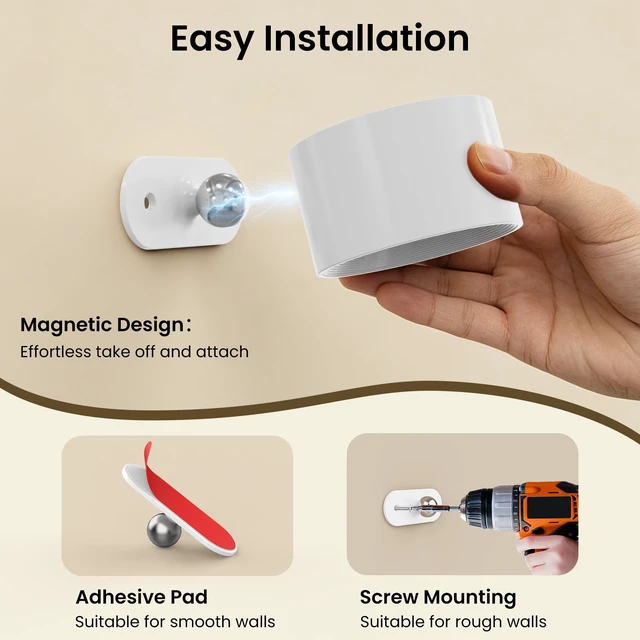 Alt view image 6 of 7 - LED Wall Sconces, Wall Mounted Lamps with Rechargeable Battery Operated Dim 3 Brightness Removable Charging 360°Rotate Magnetic Ball, Cordless Wall Light for Reading Study Bedside Hallway