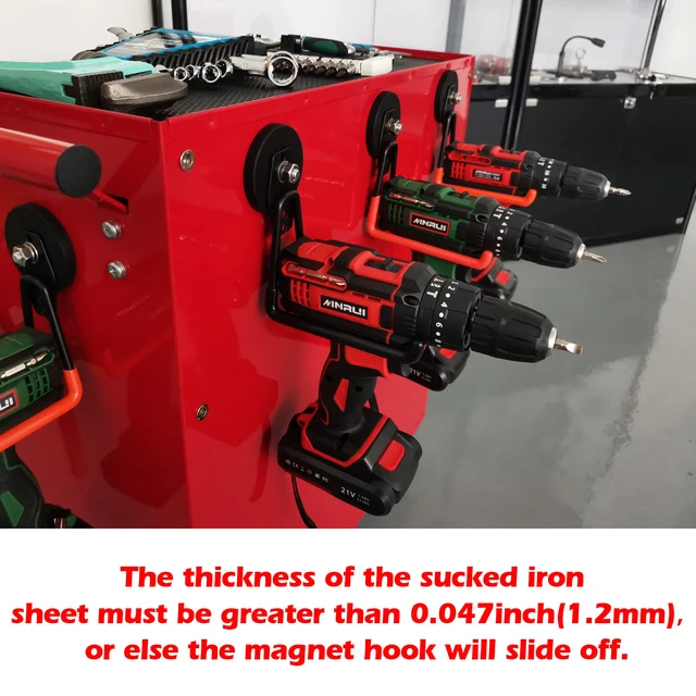 Alt view image 5 of 7 - Magnetic Power Tool Organizer,Cordless Drill Garage Hook Heavy Duty,Large & Strong Manget with Hooks for Garage,Workshop Organization,2 Pack Hooks for Drill,Garden Tool(Orange)