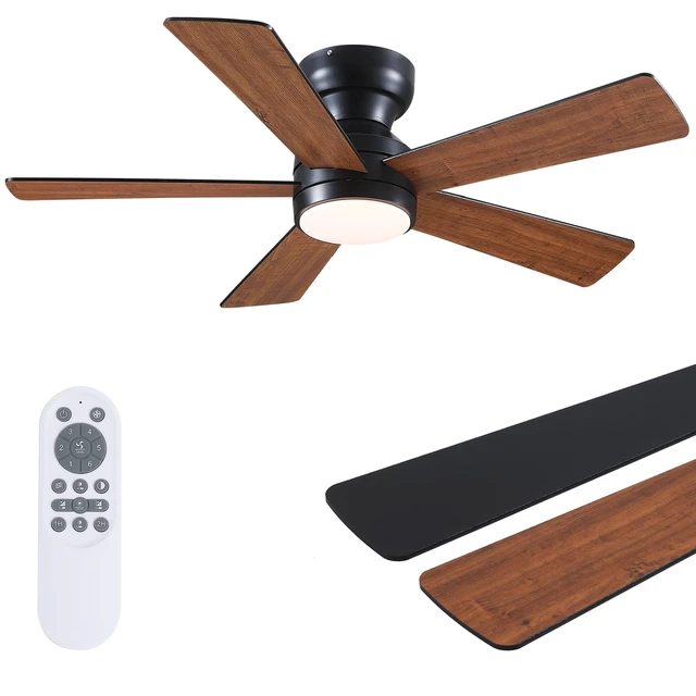 Main image of Ceiling Fans with Lights Flush Mount - 46in Low Profile Ceiling Fan Remote Control with 5 Dual-Sided Blades, Reversible 6 Speeds, Dimming & 2H Timing, Indoor Fan Light for Bedroom, Kitchen
