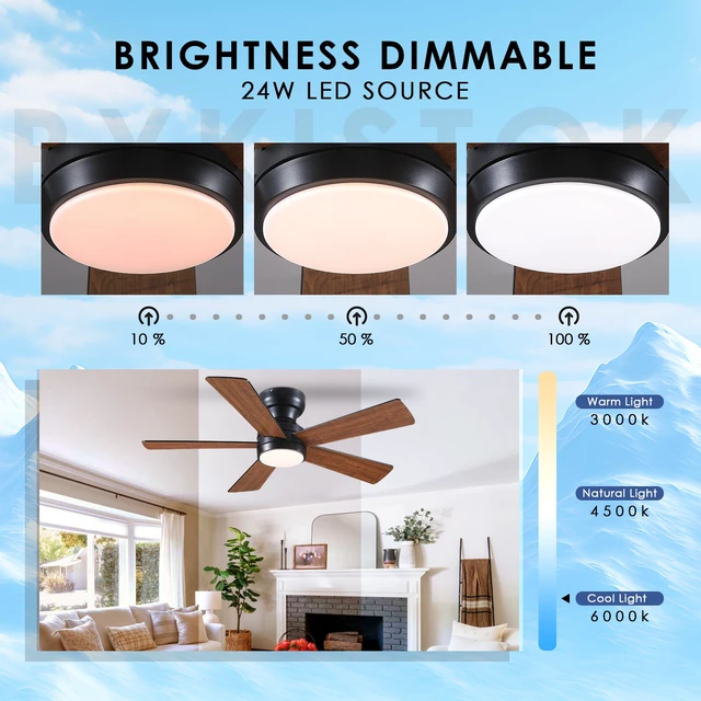 Alt view image 6 of 7 - Ceiling Fans with Lights Flush Mount - 46in Low Profile Ceiling Fan Remote Control with 5 Dual-Sided Blades, Reversible 6 Speeds, Dimming & 2H Timing, Indoor Fan Light for Bedroom, Kitchen