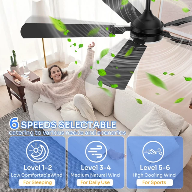 Alt view image 2 of 7 - Ceiling Fans with Lights, 52 Inch Modern Ceiling Fans with Lights and Remote Control, DC Reversible Motor, Noiseless, 3CCT, Ceiling Fan for Bedroom, Living Room, Apartment Indoor/Outdoor Use