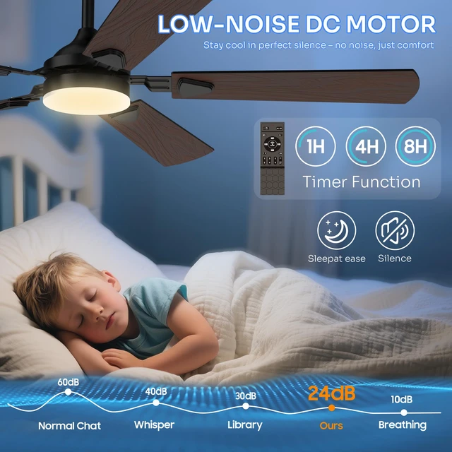 Alt view image 5 of 7 - Ceiling Fans with Lights, 52 Inch Modern Ceiling Fans with Lights and Remote Control, DC Reversible Motor, Noiseless, 3CCT, Ceiling Fan for Bedroom, Living Room, Apartment Indoor/Outdoor Use