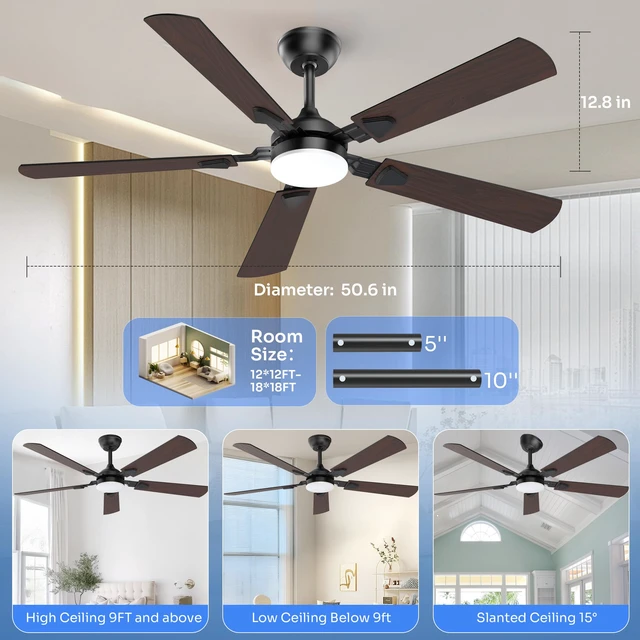 Alt view image 6 of 7 - Ceiling Fans with Lights, 52 Inch Modern Ceiling Fans with Lights and Remote Control, DC Reversible Motor, Noiseless, 3CCT, Ceiling Fan for Bedroom, Living Room, Apartment Indoor/Outdoor Use