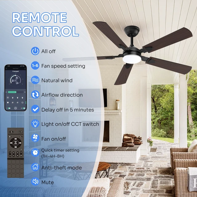 Alt view image 7 of 7 - Ceiling Fans with Lights, 52 Inch Modern Ceiling Fans with Lights and Remote Control, DC Reversible Motor, Noiseless, 3CCT, Ceiling Fan for Bedroom, Living Room, Apartment Indoor/Outdoor Use
