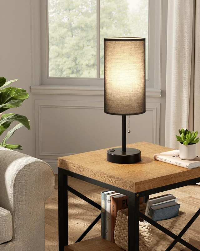 Alt view image 7 of 7 - 17.4" Black Bedside Table Lamps Set of 2 - Bedroom Lamp, USB C+A, AC Outlet 3CCT(3000/4000/5000K), LED Bulbs Included, Black Fabric Lampshade, 17.4in Large Lamp for Nightstand, Living Room, Dorm, Desk
