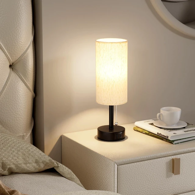 Alt view image 5 of 7 - Cream Bedside Table Lamps Set of 2 - Bedroom Lamp for Desk, USB C+A 3CCT(3000K/4000K/5000K), LED Bulbs Included, Cream Fabric Lampshade, 14in Small Lamp for Nightstand, Guest Room, Living Room