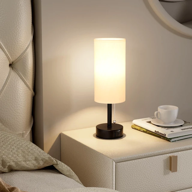 Alt view image 5 of 7 - White Bedside Table Lamps Set of 2 - Bedroom Lamp for Desk, USB C+A 3CCT(3000K/4000K/5000K), LED Bulbs Included, White Fabric Lampshade, 14in Small Lamp for Nightstand, Guest Room, Living Room