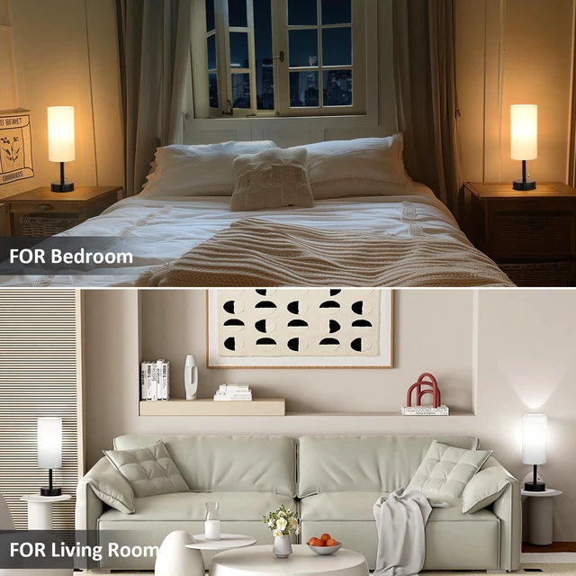 Alt view image 6 of 7 - White Bedside Table Lamps Set of 2 - Bedroom Lamp for Desk, USB C+A 3CCT(3000K/4000K/5000K), LED Bulbs Included, White Fabric Lampshade, 14in Small Lamp for Nightstand, Guest Room, Living Room