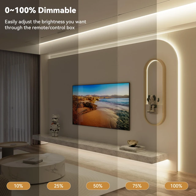 Alt view image 2 of 7 - COB LED Strip Lights,UL Listed Dotless LED Lights with RF Remote,16.4ft Natural White 4000K Super Bright Dimmable Flexible Diffused LED Tape Light,Kitchen Cabinet,Office,Stairs,Shelf Lighting
