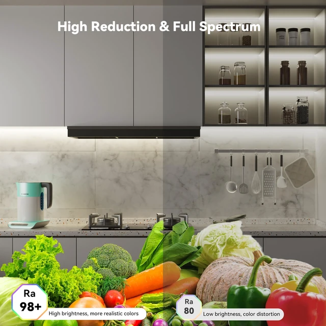 Alt view image 4 of 7 - COB LED Strip Lights,UL Listed Dotless LED Lights with RF Remote,16.4ft Natural White 4000K Super Bright Dimmable Flexible Diffused LED Tape Light,Kitchen Cabinet,Office,Stairs,Shelf Lighting