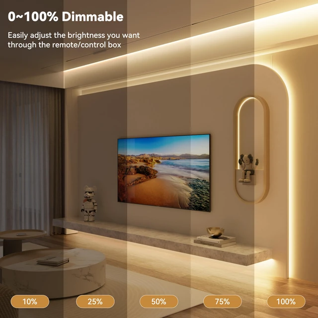 Alt view image 2 of 7 - COB LED Strip Lights with RF Remote,UL Listed Dotless LED Lights Dimmable 3000K Warm White,Super Bright 16.4ft Flexible 24V LED Tape Light,for Kitchen Cabinets,Bed,Office,Stairs Indoor Lighting