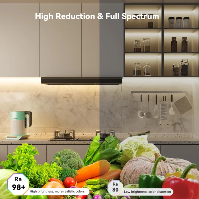 Alt view image 4 of 7 - COB LED Strip Lights with RF Remote,UL Listed Dotless LED Lights Dimmable 3000K Warm White,Super Bright 16.4ft Flexible 24V LED Tape Light,for Kitchen Cabinets,Bed,Office,Stairs Indoor Lighting