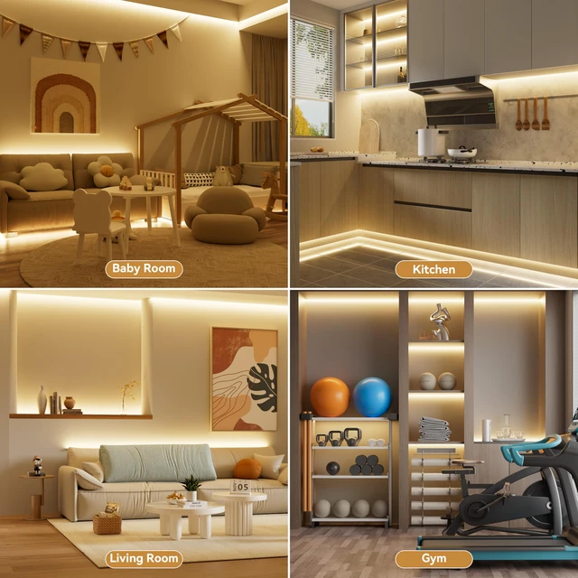 Alt view image 7 of 7 - COB LED Strip Lights with RF Remote,UL Listed Dotless LED Lights Dimmable 3000K Warm White,Super Bright 16.4ft Flexible 24V LED Tape Light,for Kitchen Cabinets,Bed,Office,Stairs Indoor Lighting