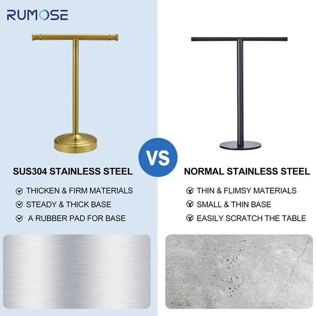Alt view image 5 of 7 - Brushed Gold Hand Towel Holder Stand Countertop Towel Rack 13 Inch Bathroom Kitchen Vanity T-Shape Towel Stand Free Standing Stainless Steel Towel Bar Towel Ring