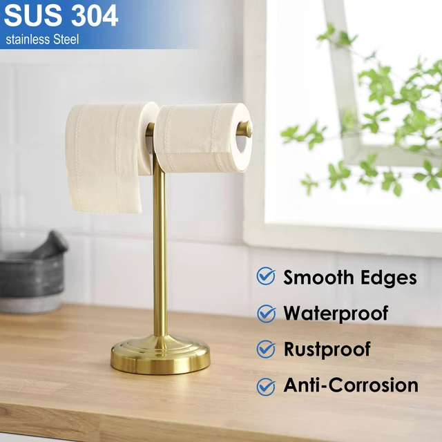 Alt view image 6 of 7 - Brushed Gold Hand Towel Holder Stand Countertop Towel Rack 13 Inch Bathroom Kitchen Vanity T-Shape Towel Stand Free Standing Stainless Steel Towel Bar Towel Ring