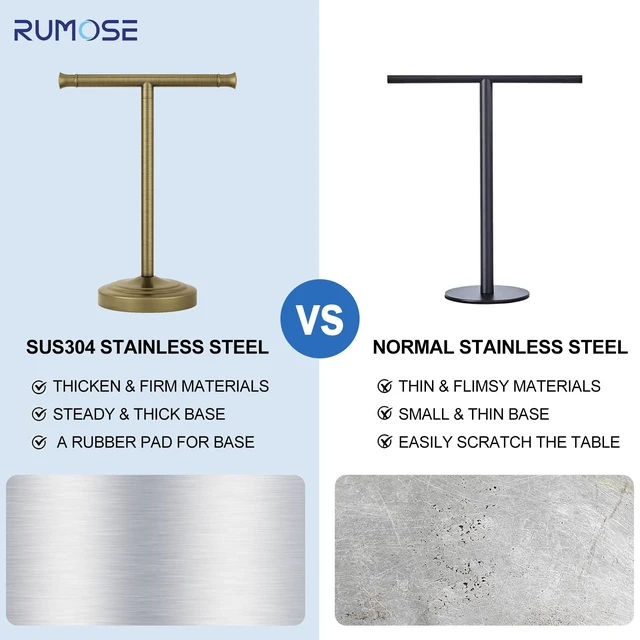 Alt view image 5 of 7 - Antique Brass Hand Towel Holder Stand Countertop Towel Rack 13 Inch Bathroom Kitchen Vanity T-Shape Towel Stand Free Standing Stainless Steel Towel Bar Towel Ring