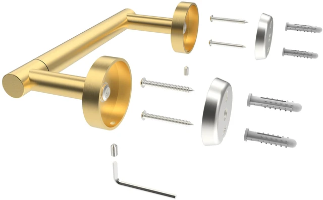 Alt view image 5 of 6 - Gold Toilet Paper Holder SUS304 Stainless Steel Double Post Pivoting Toilet Paper Roll Holder Wall Mounted Toilet Tissue Holder for Commercial Bathroom RV Brushed Brass Finish