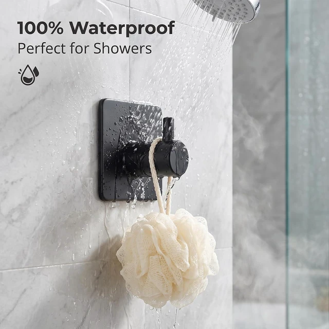 Alt view image 3 of 7 - No Drill Black Adhesive Towel Hooks 15lbs Stick on Hooks Heavy Duty Waterproof Anti-Slip Wall Hooks for Bathroom Kitchen Entryway Dorm-6 Packs