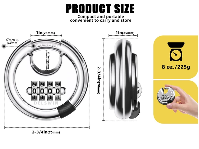 Alt view image 2 of 7 - 4 Digit Combination Lock Disc Padlock with Hardened Steel Shackle Outdoor Combo Lock for Outdoor Gate Sheds,Storage Unit,Garage,Fence,Gym Locker(2 Pcs)