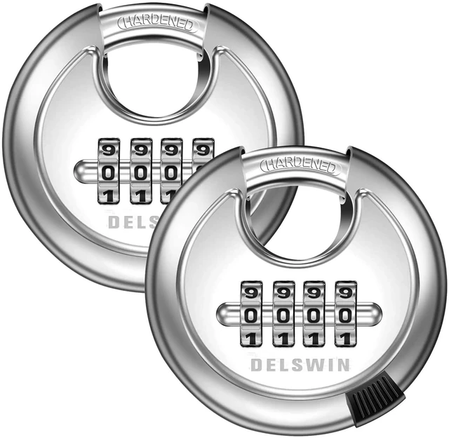 Main image of 4 Digit Combination Lock Disc Padlock with Hardened Steel Shackle Outdoor Combo Lock for Outdoor Gate Sheds,Storage Unit,Garage,Fence,Gym Locker(2 Pcs)