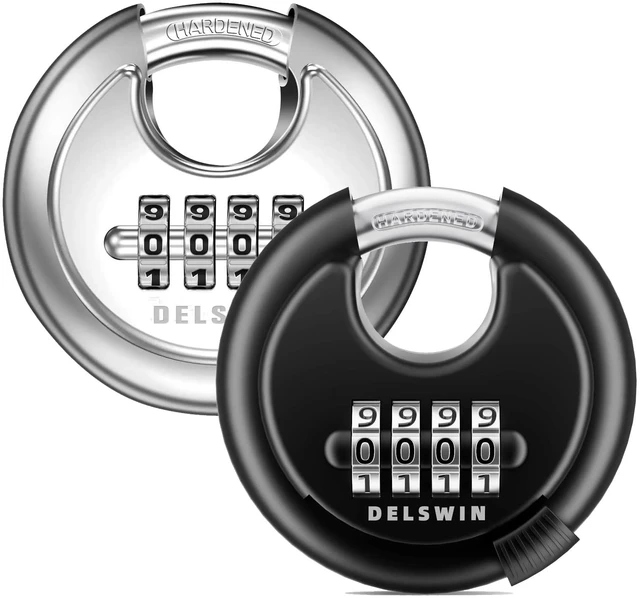 Main image of 4-Digit Disc Combination Lock Outdoor - Heavy Duty Combination Padlocks with Hardened Steel Shackle Weatherproof Combo Locks for Gates,Sheds,Fence,Storage Unit (3/8" Shackle, Black and Silver)
